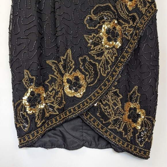 Vintage Stenay Black Silk Beaded Sequin Cocktail Dress – Women's Petite 6 (P6) - Picture 2 of 14
